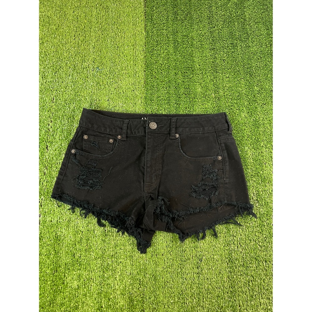 American Eagle Black Distressed Denim Cutoff Shorts Womens Size 6 High Rise‎